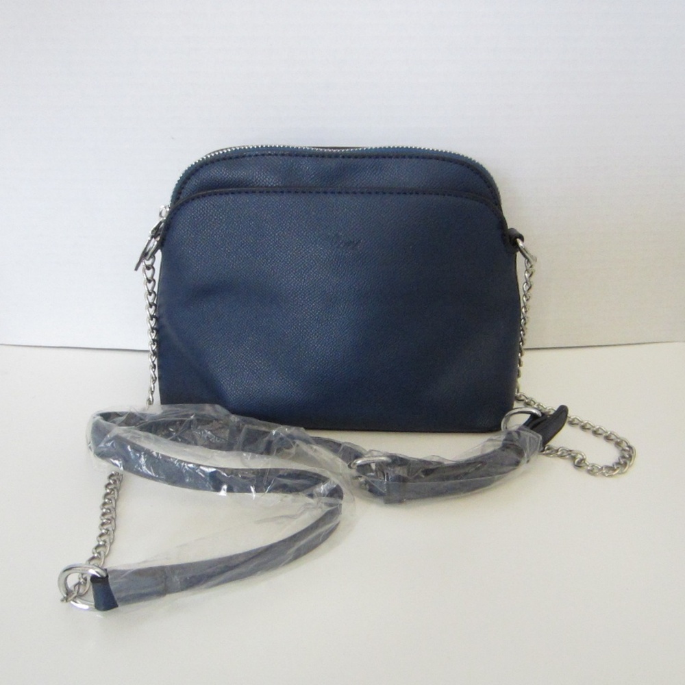 Cluci New Blue Leather Small Shoulder Adjustable Strap Zipper Multi Pockets